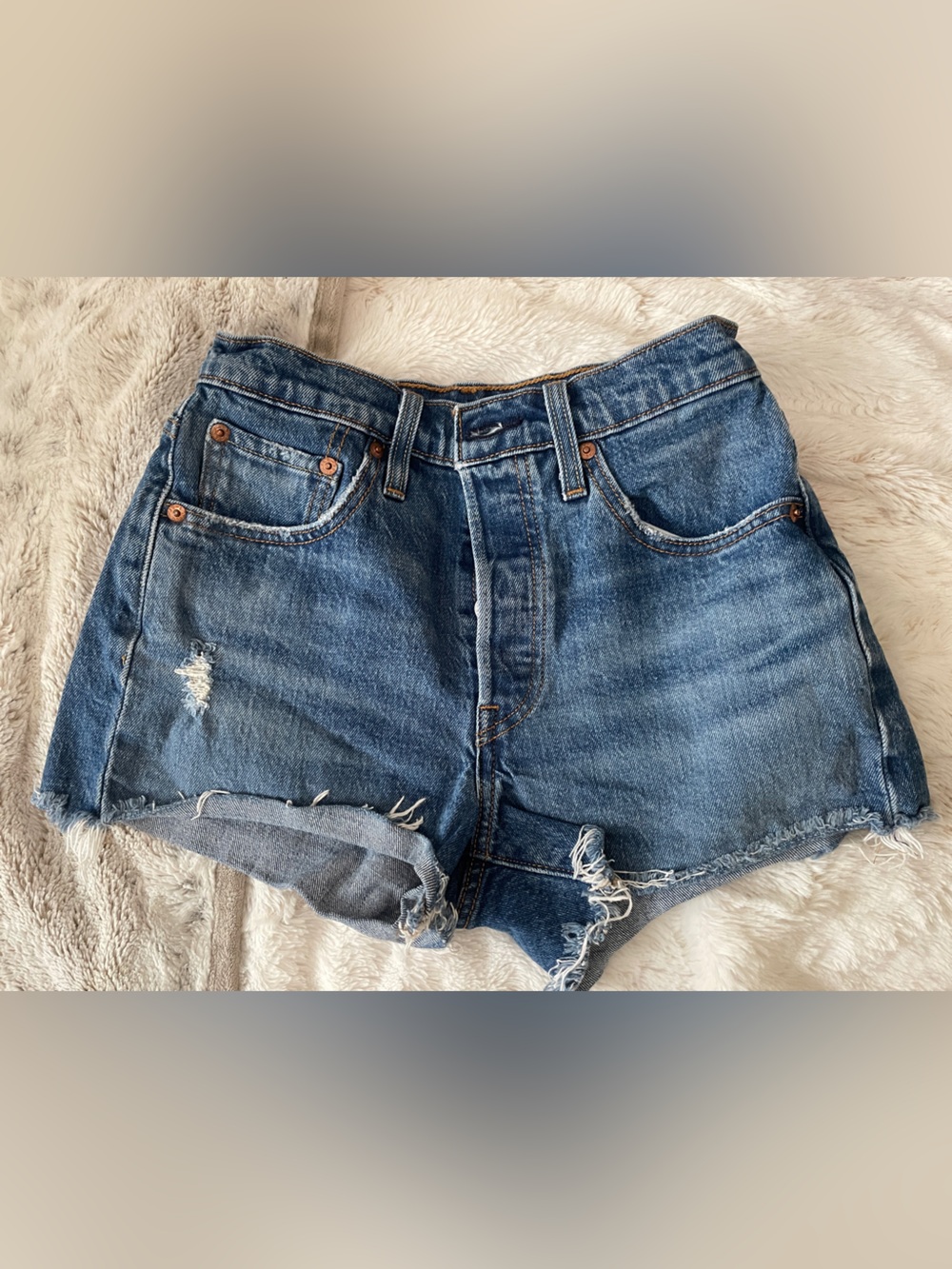 Levi's 501 Button-Fly Blue Denim Shorts with Contrast Stitching